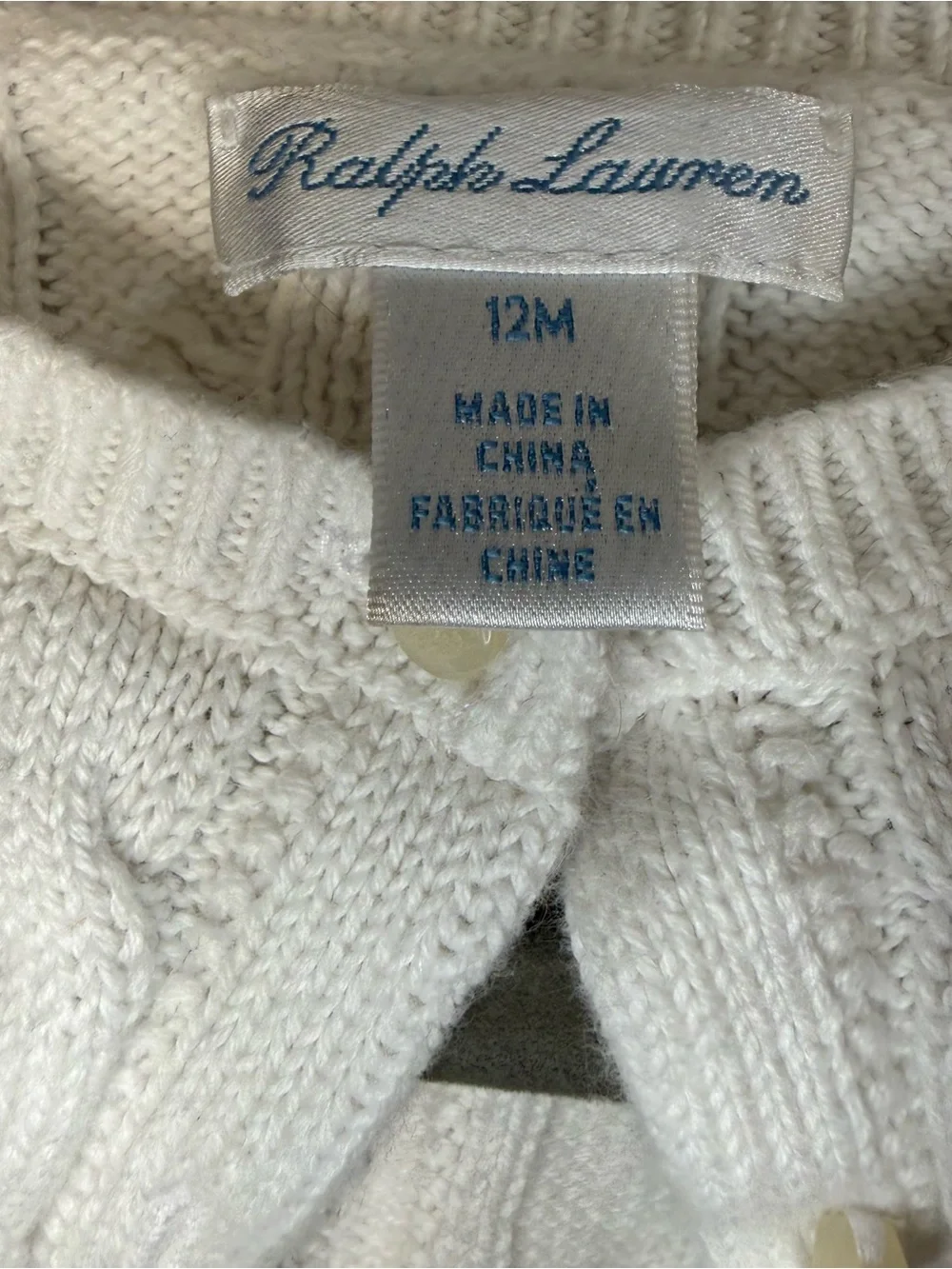 Ralph Lauren Cream Cable Knit Button-Up Cardigan with Pink Pony